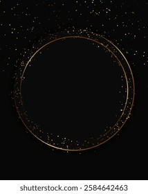 Festive abstract advertising dark vector illustration background with golden dust pattern and round sparkle banner
