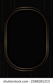 Festive abstract advertising dark vector illustration background with golden lines and oval banner