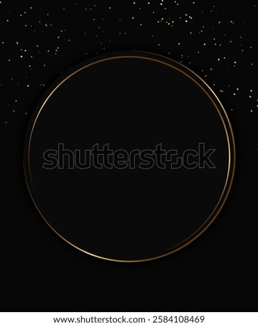 Festive abstract advertising dark vector illustration background with golden dust pattern and round sparkle banner