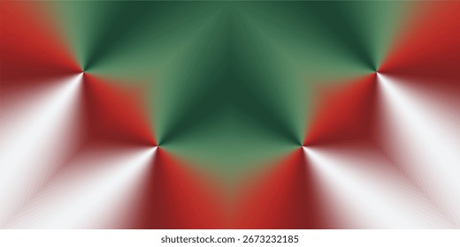 Fundo abstrato festivo com linhas de radiação concêntricas em tons de verde vermelho e branco para os desenhos de celebração de Natal.