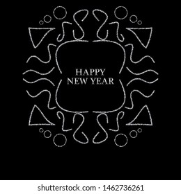 Festive abstract black background with glitter silver circular ornament. Idea for invitation, holiday card.