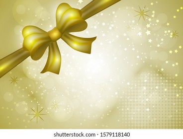 Festive abstract christmas background with a big bright bow. Design for gift (discount) card, invitation, congratulations, ticket, certificate. Vector illustration