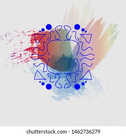 Festive abstract colorful splash with blue circular ornament. Idea for invitation, holiday card.