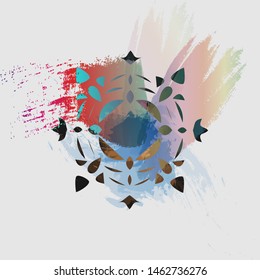 Festive abstract colorful splash with transparent circular ornament. Idea for invitation, holiday card.