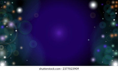 Festive Abstract Defocused Bokeh Circles Background Design.  Christmas snowfall Vector Horizontal Illustration. Cosmic Print. Glitter confetti. Good for Banners, Posters, Covers, Flyers, Cards.