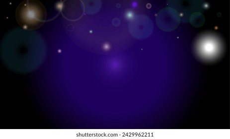 Festive Abstract Defocused Bokeh Circles Background Design.  Christmas snowfall Vector Horizontal Illustration. Cosmic Print. Glitter confetti. Good for Banners, Posters, Covers, Flyers, Cards.