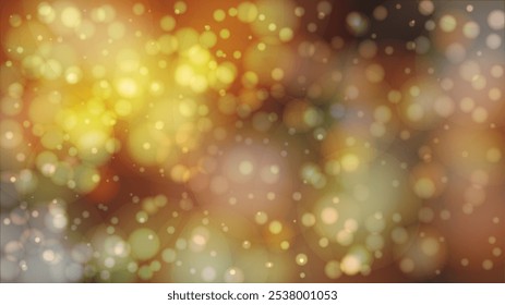 Festive Abstract Defocused Bokeh Circles Background Design.  Christmas Snowfall Vector Horizontal Illustration.  Glitter confetti. Winter Snow Sky. New Year Magic Illustration. Falling Snowflakes