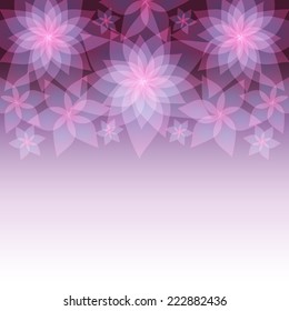 Festive abstract floral background with flowers lilies. Greeting or invitation card with place for text. Beautiful pink - purple wallpaper. Vector background