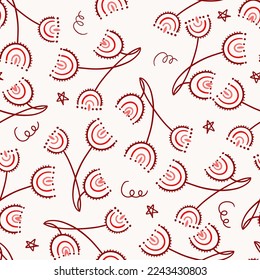Festive Abstract Floral Branch Vector Seamless Pattern