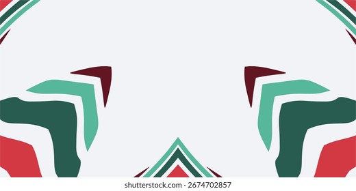Un diseño de fondo geométrico abstracto festivo con Navidades tradicionales de colores rojo, verde y blanco.