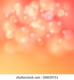 Festive abstract magic blurred defocused delicate circular colorful light bokeh vector background web templates, layout, card, vip, banners, store, present, sale, certificate, gift. Peach pink orange 