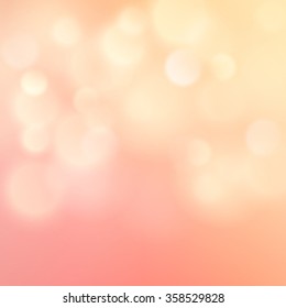 Festive abstract magic blurred defocused delicate circular colorful light bokeh vector background web templates, layout, card, vip, banners, store, present, sale, certificate, gift. Peach pink orange 