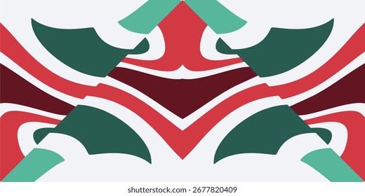 A festive abstract pattern featuring swirling shapes in traditional Christmas colors evoking a sense of holiday joy and wonder.