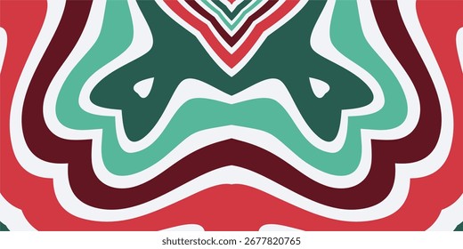 Festive abstract pattern with flowing lines in red green and white inspired by winter holidays.