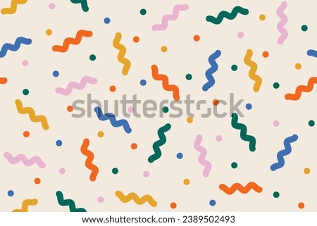 Festive abstract seamless pattern with colorful confetti or sugar sprinkles. Multi colored fun background. Pop art style textures. Funky vector design. Flat design, cartoon.