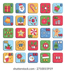 Ilustración de cuenta regresiva del calendario de adviento festivo