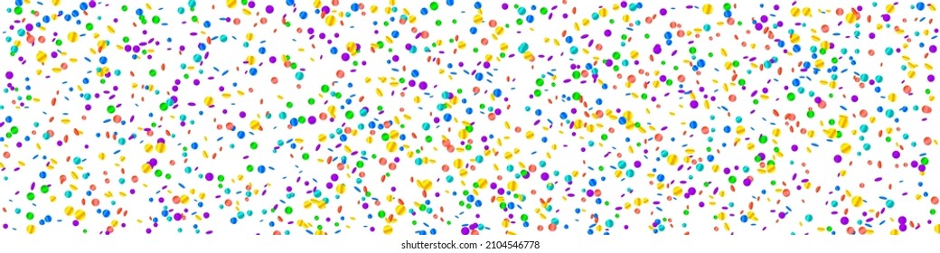 Festive alive confetti. Celebration stars. Bright confetti on white background. Actual festive overlay template. Panoramic vector background.