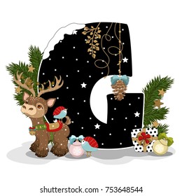 Festive Alphabet Christmas theme.Christmas elements. Christmas style font, Christmas font. Vector flat style illustration.