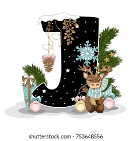 Festive Alphabet Christmas theme.Christmas elements. Christmas style font, Christmas font. Vector flat style illustration.