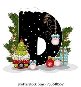 Festive Alphabet Christmas theme.Christmas elements. Christmas style font, Christmas font. Vector flat style illustration.