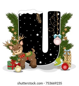 Festive Alphabet Christmas theme.Christmas elements. Christmas style font, Christmas font. Vector flat style illustration.