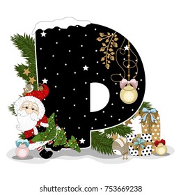 Festive Alphabet Christmas theme.Christmas elements. Christmas style font, Christmas font. Vector flat style illustration.