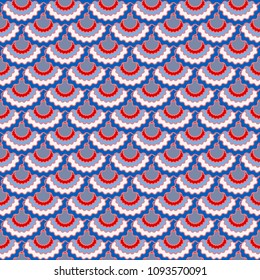Festive american flag ribbons bunting decoration. Patriotic USA red blue white background. Seamless pattern in american colors, 4th July Independence Day striped decor background. Textile pattern.