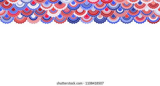 Festive american flag ribbons bunting decoration. Patriotic USA red blue white background. Bright pattern in american colors, memorial or Independence Day striped border horizontal vector background