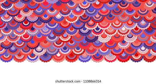 Festive american flag ribbons bunting decoration. Patriotic USA red blue white background. Bright pattern in american colors, memorial or Independence Day striped border horizontal vector background