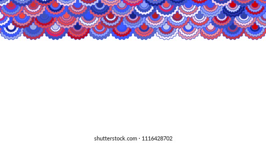 Festive american flag ribbons bunting decoration. Patriotic USA red blue white background. Bright pattern in american colors, 4th July Independence Day striped border horizontal vector background