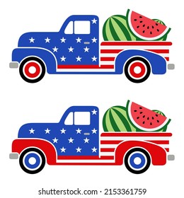 Festive American Truck with Watermelons Vector