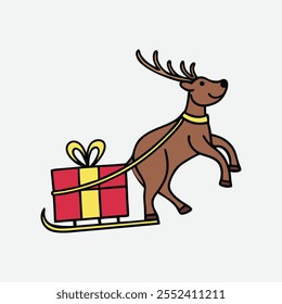 Festive Animals On Gift Box With Christmas. Festive Animals On Gift Box With Christmas. Gift Box Icon Set. hristmas Present in Festive Boxes Vector Illustration