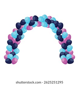 Festive arch made of pink, blue, and dark blue balloons creates a celebratory atmosphere