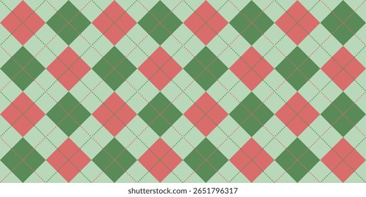 Festive Argyle Pattern in Red and Green Colors for Christmas Textile and Holiday Background