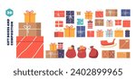 Festive Array Of Gift Boxes, Adorned With Vibrant Patterns And Tied With Colorful Ribbons, Creates A Joyful Ensemble