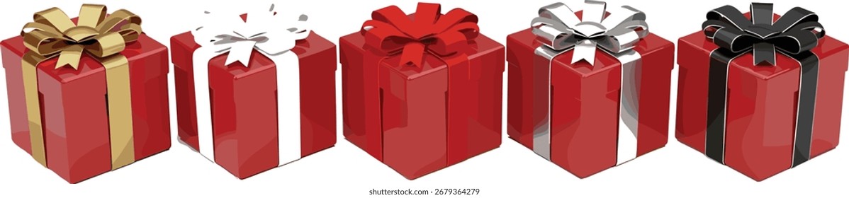 Festive Array Three Red Gift Boxes with Elegant Peach Ribbons for Celebrations