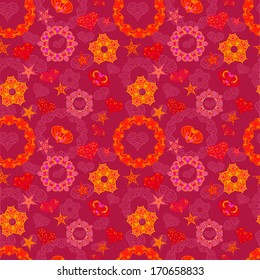 Festive artistic red hearts vector seamless pattern 