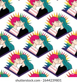 The festive atmosphere is enhanced by subtle and stylish rainbow elements. The overall aesthetic is bold, vibrant and eye-catching, conveying a message of LGBTQ+ pride and acceptance.