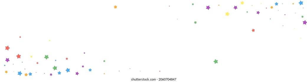 Festive attractive confetti. Celebration stars. Joyous stars on white background. Admirable festive overlay template. Panoramic vector background.