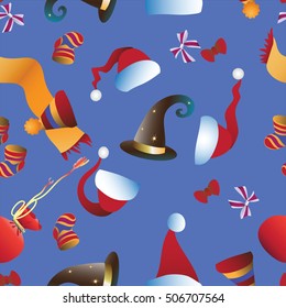 Festive attributes. Christmas. Seamless pattern Design for textiles, packaging, wall tapestries.