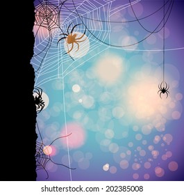 Festive autumn background with spiders. Place for text 