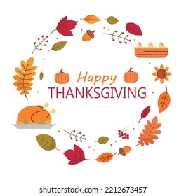 	Festive autumn decorative frame with leaves, pumpkins, berries on a white background. Thanksgiving day greeting card with copy space.