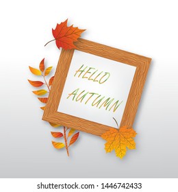 Festive autumn portrait frame with maple leaf fall decorations. Eps 10 vector illustration.