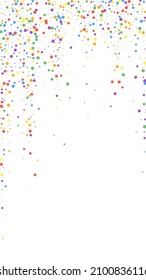 Festive awesome confetti. Celebration stars. Colorful confetti on white background. Glamorous festive overlay template. Vertical vector background.