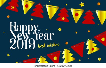 Festive background 2019, Happy New Year and Merry Christmas. New Year card. Vector illustration  