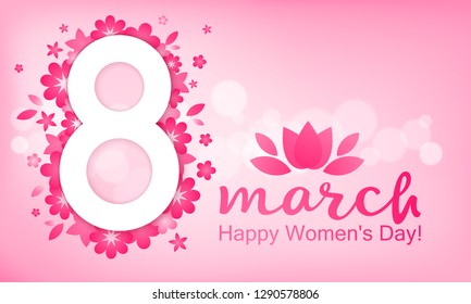 Festive background - 8 March, happy women's day, spring and flowers. Vector