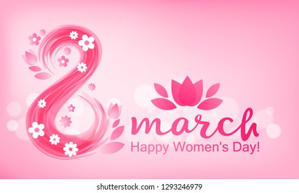 Festive background - 8 March, happy women's day, spring and flowers. Vector