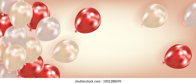 Festive background with air balloons. Holiday design for party, birthday, anniversary, Valentines day, wedding, Christmas. Template for greeting card, banner, poster, invitation, flyer