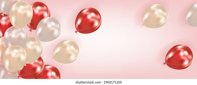 Festive background with air balloons. Holiday design for party, birthday, anniversary, Valentines day, wedding. Template for greeting card, banner, poster, invitation, flyer