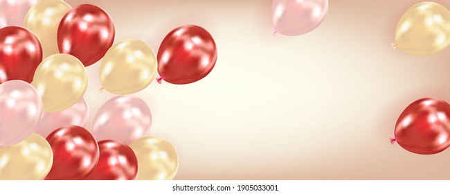 Festive background with air balloons. Holiday design for party, birthday, anniversary, Valentines day, wedding. Template for greeting card, banner, poster, invitation, flyer